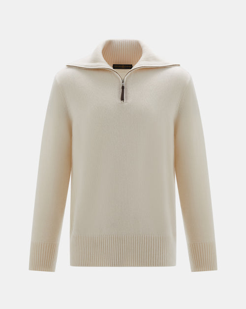 The Neck Zipper Sweater - Cream