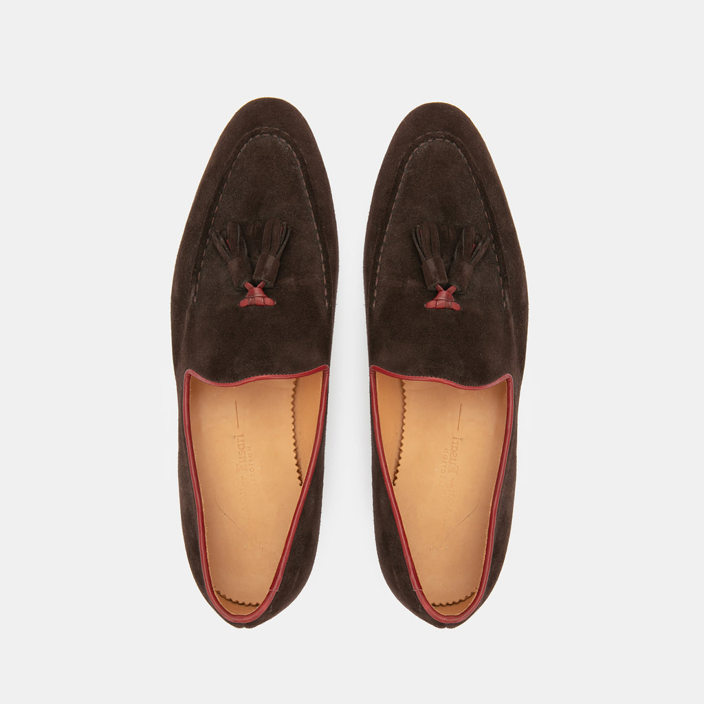 The Tassel Loafer - brown braid / black piping