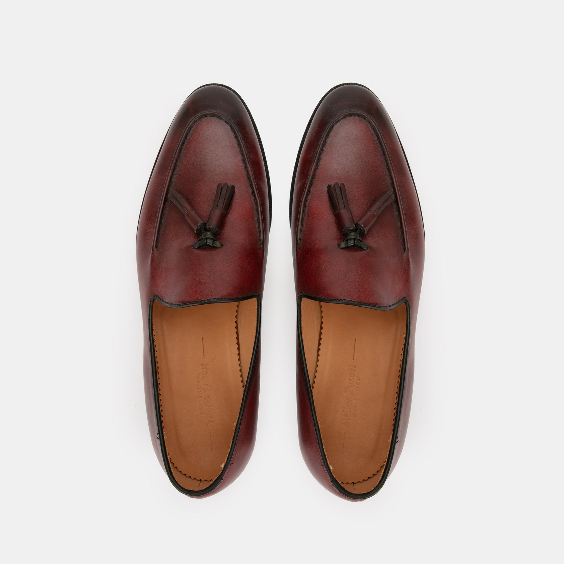 The Tassel Loafer - red pattina / black piping