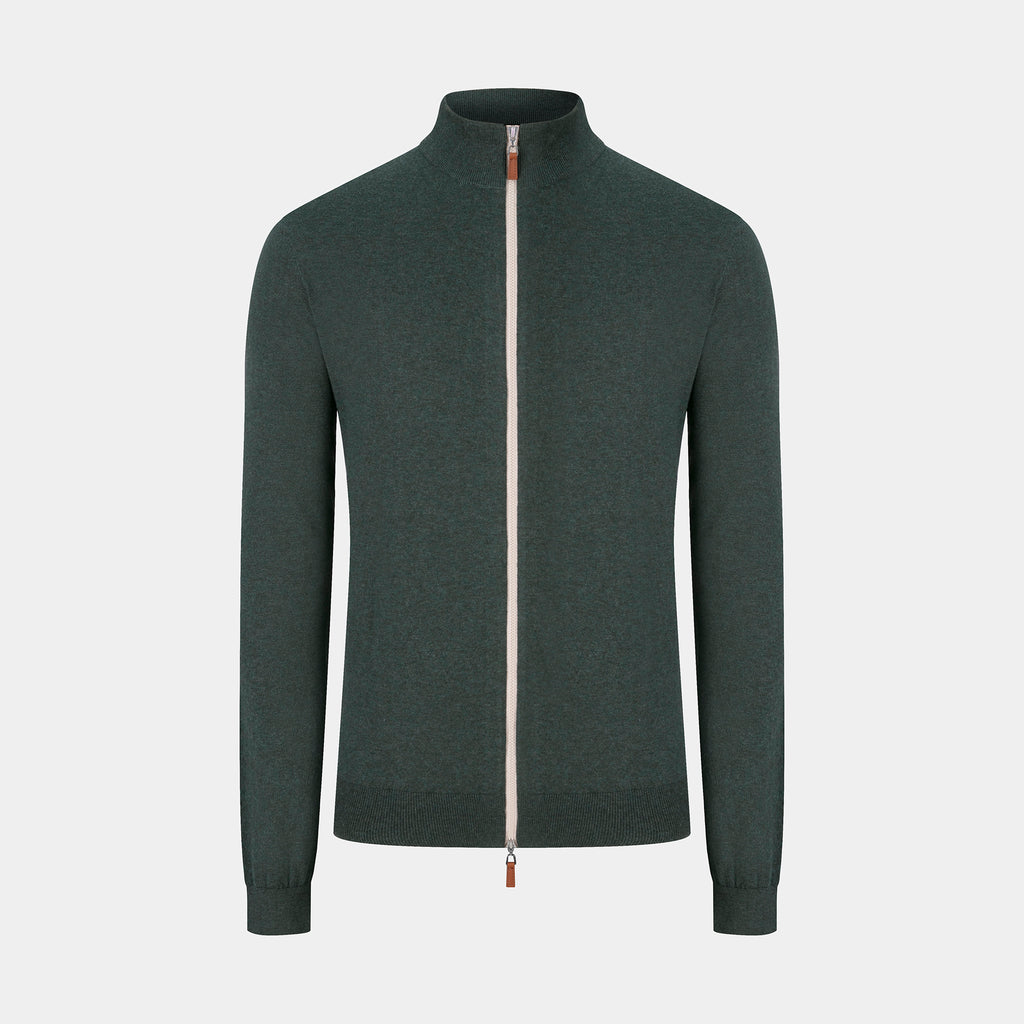 The Zipper Sweater - Dark Green with White Zipper