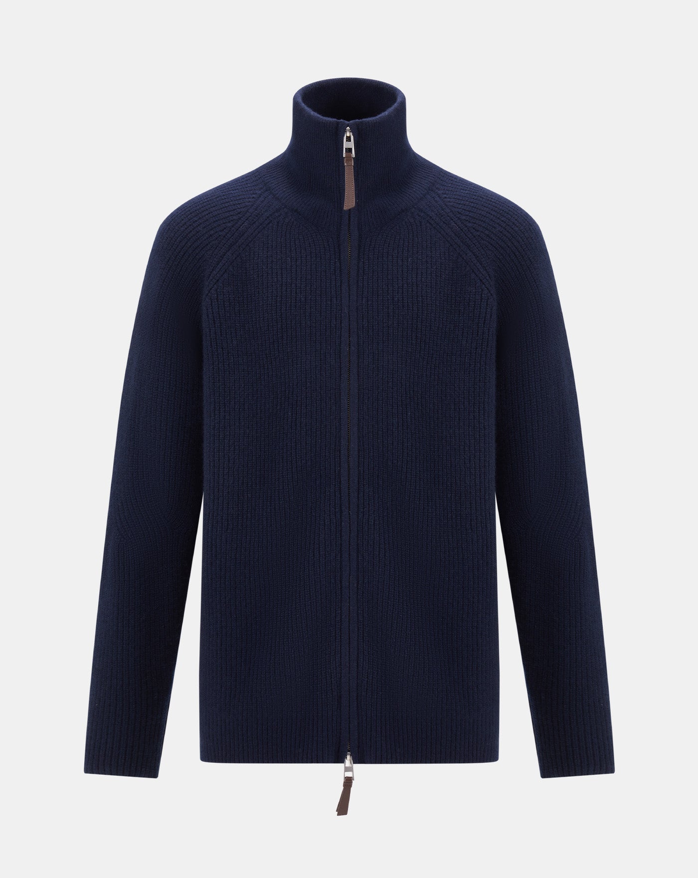 The High-collar Cardigan with Zipper - Dark Blue