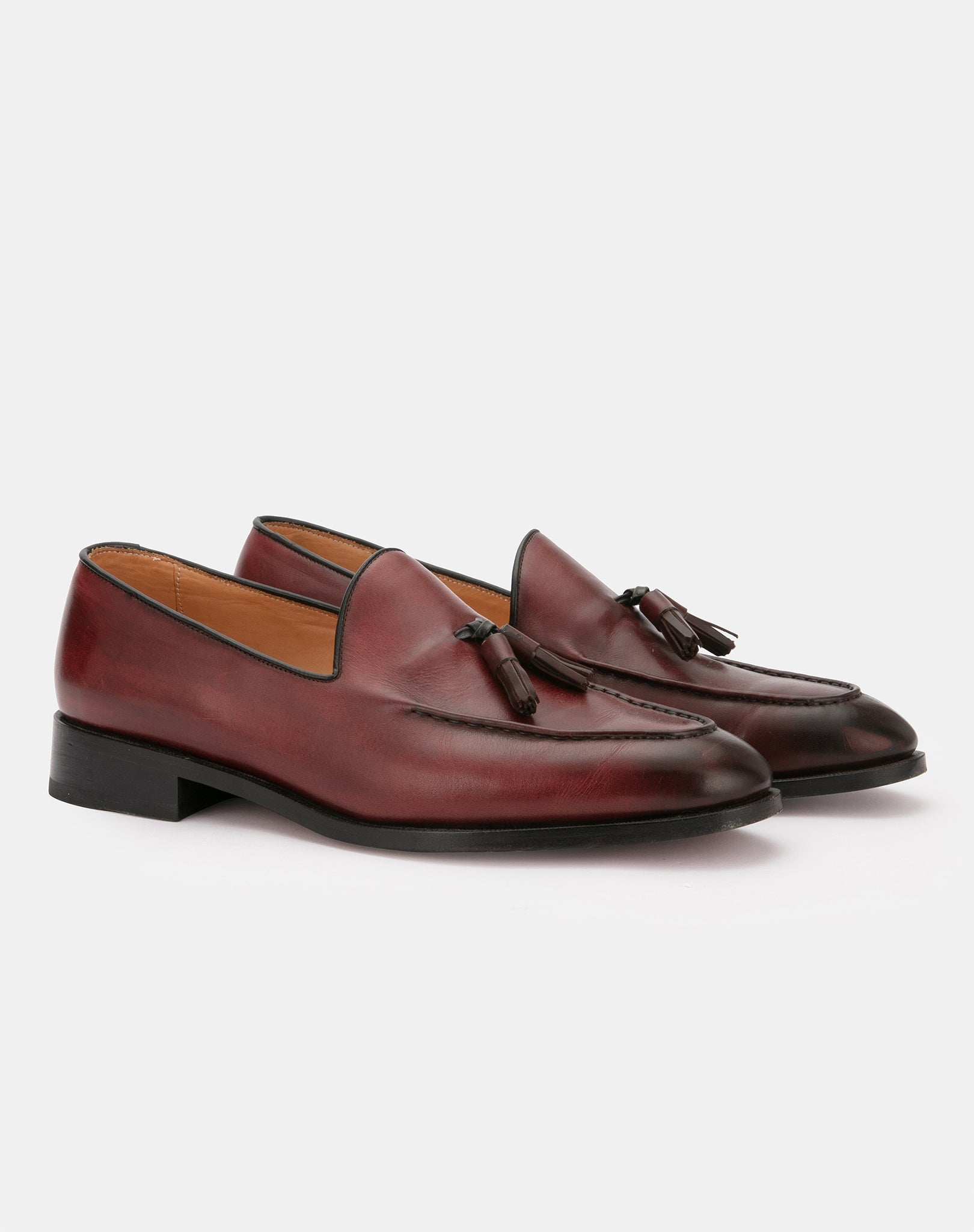 The Tassel Loafer - red pattina / black piping