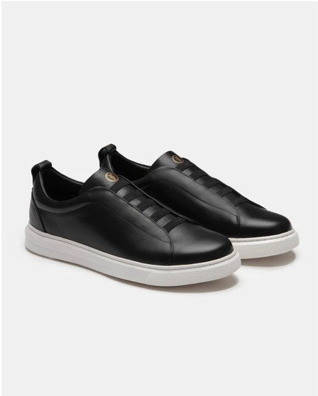The Sneaker - Black Leather with Black Straps