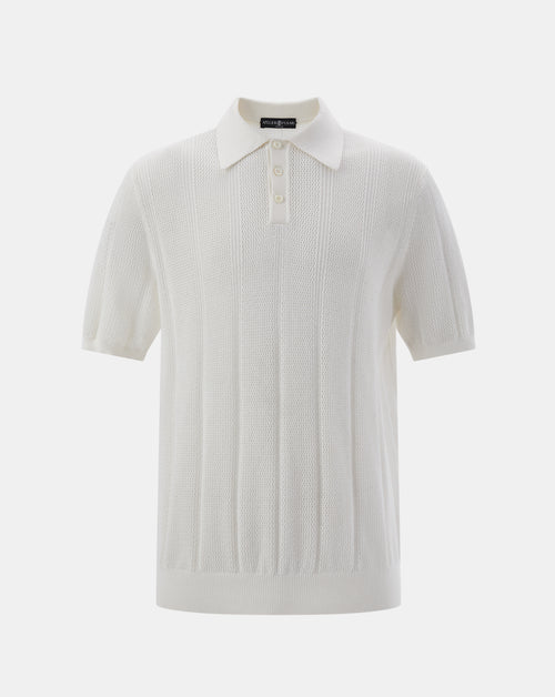 The Knitted Polo 200s with Decors - White